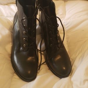 Black leather shoe boots